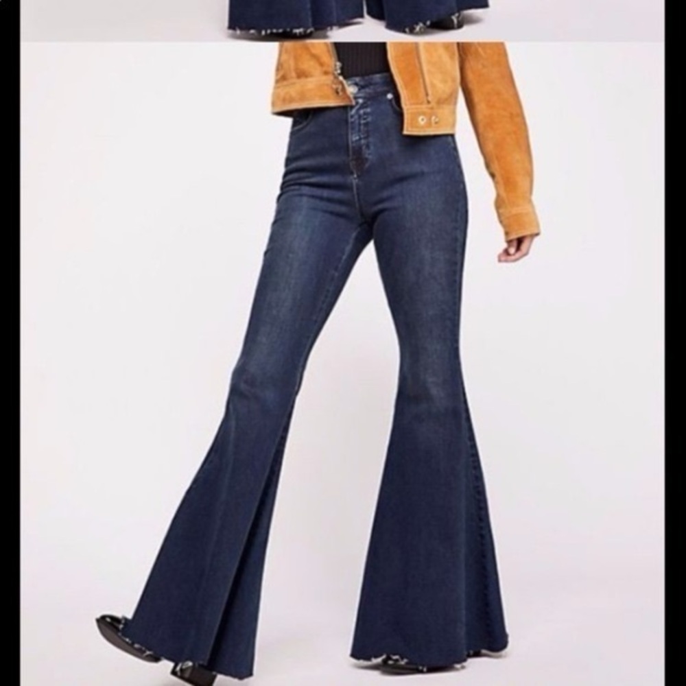 Free People CRVY Ma Cherie Super High-Rise Lace Up Flare Jeans 25
